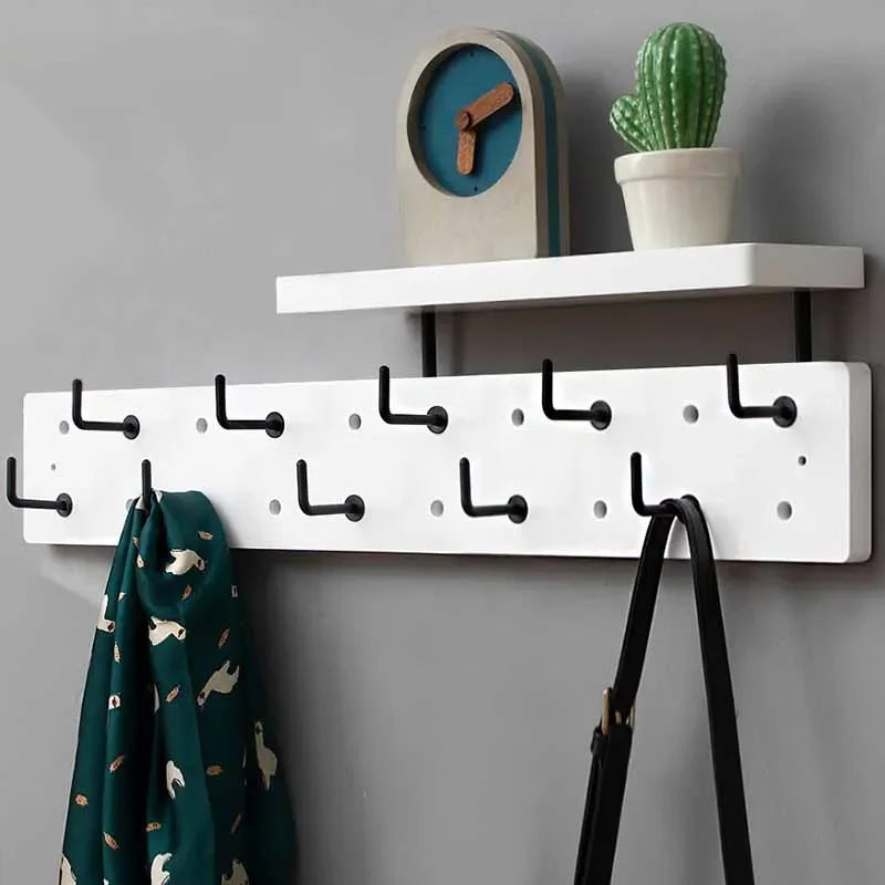 Wall Mounted Coat Rack with Shelf & 10 Hooks – Bamboo Wall Coat Rack Babs A-10 Hooks