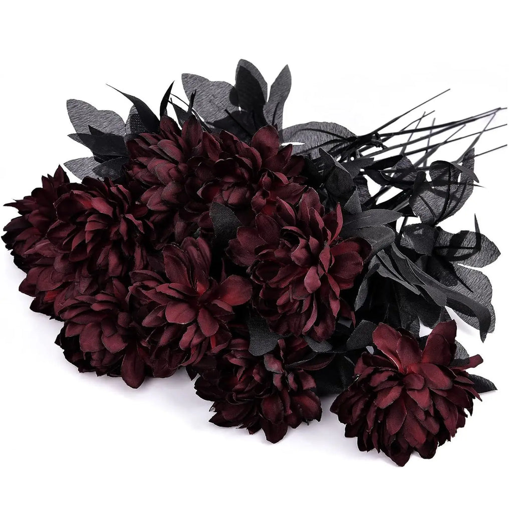 Black Dahlia Silk Faux Flowers – Gothic Halloween Décor 5–20Pcs Artificial Silk Flowers Babs Wine Red 20PCS