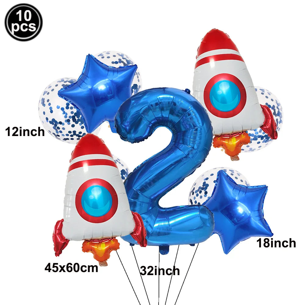 Space Theme Birthday Balloon Set – Astronaut Rocket 32" Numbers Party Balloon Set Babs C-2 As pictures show
