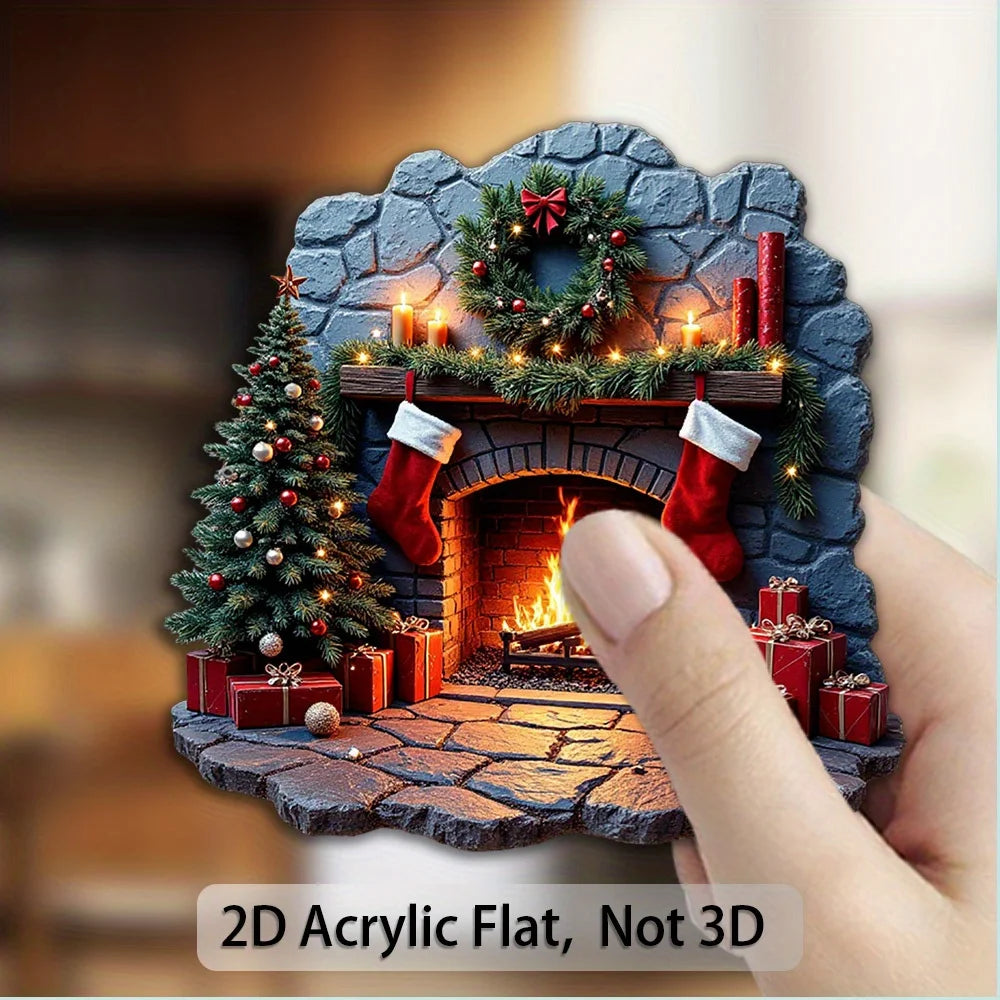 2D Acrylic Christmas Fireplace Fridge Magnet – Holiday Décor Christmas Fridge Magnet Babs