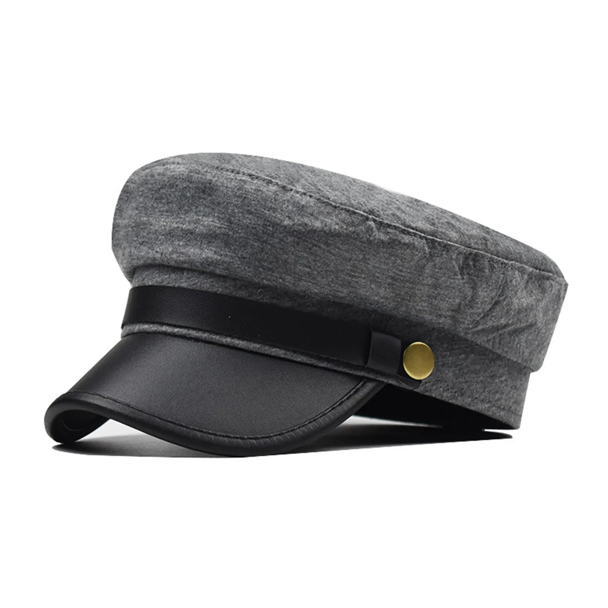 Unisex Flat Top Beret Cap – Vintage PU Leather Cycling Hat Flat Top Beret Cap Babs Gray