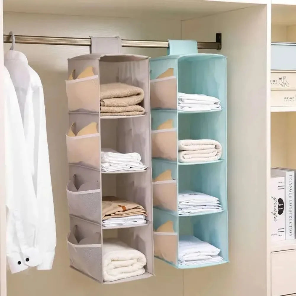 4-Tier Hanging Wardrobe Organizer | Non-Woven Washable Bag Hanging Wardrobe Organizer Babs