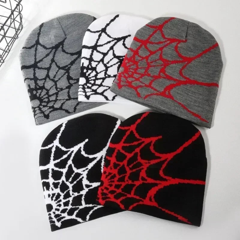Spider Web Knit Beanie Hat – Y2K Goth Skullies Cap Men Women Knit Beanie Hat Babs
