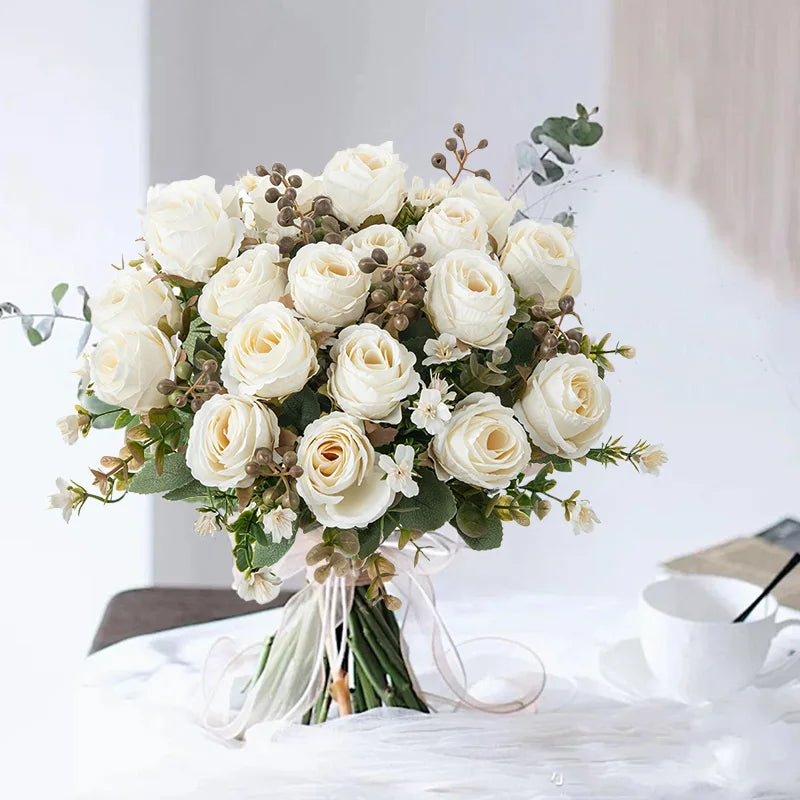 Silk Rose Artificial Flower Bouquet – Wedding & Home Decor Artificial Flower Bouquet Babs