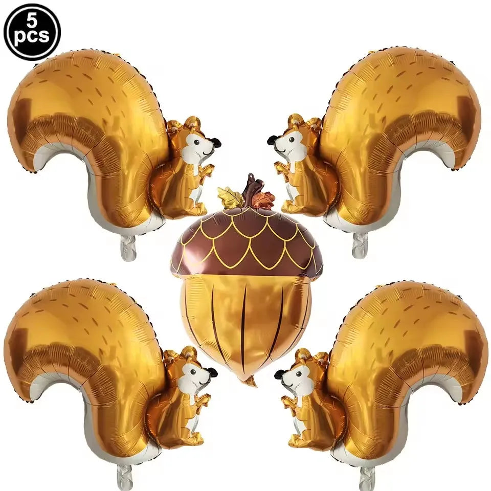 5-Piece Thanksgiving Foil Balloon Set – Maple Leaf, Acorn & Squirrel Party Foil Balloons Babs