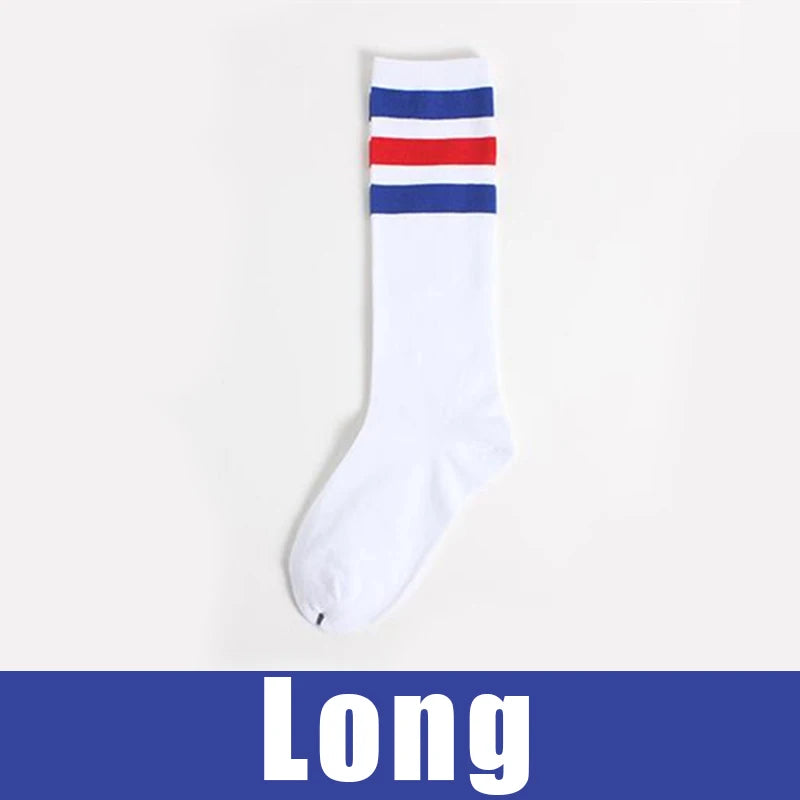 Three Stripes Cotton Crew Socks – Retro Hip Hop Skate Style Cotton Crew Socks Babs long 1 One Size