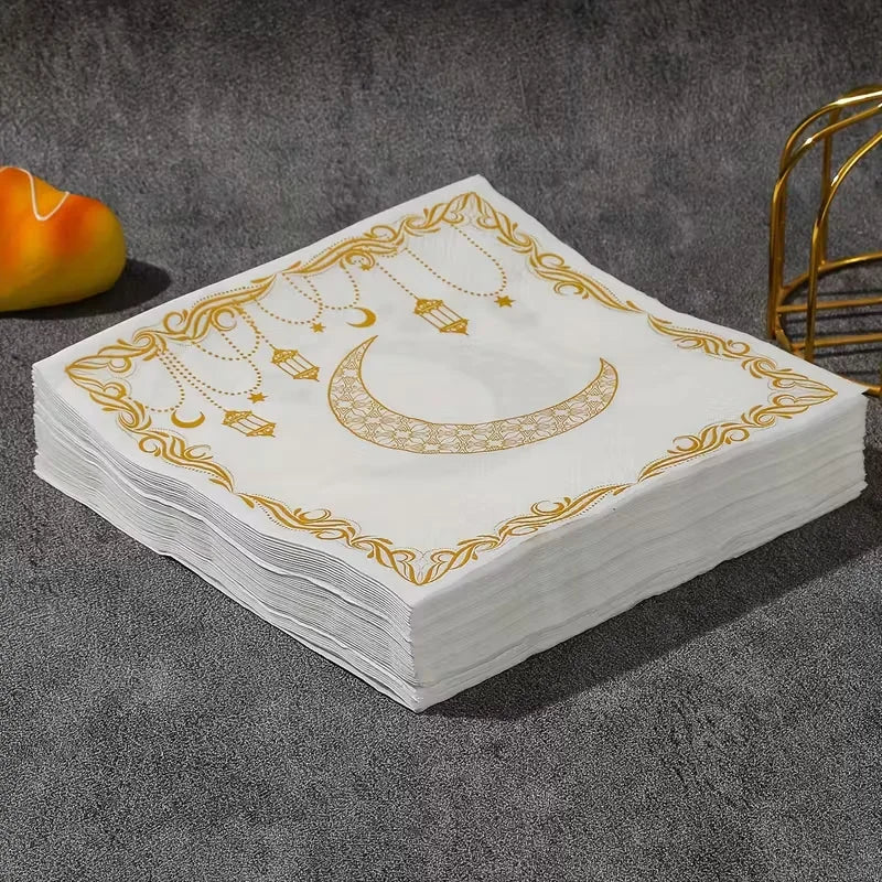 20Pcs Ramadan Paper Napkins Gold Moon Star Eid Party Décor Party Paper Napkins Babs