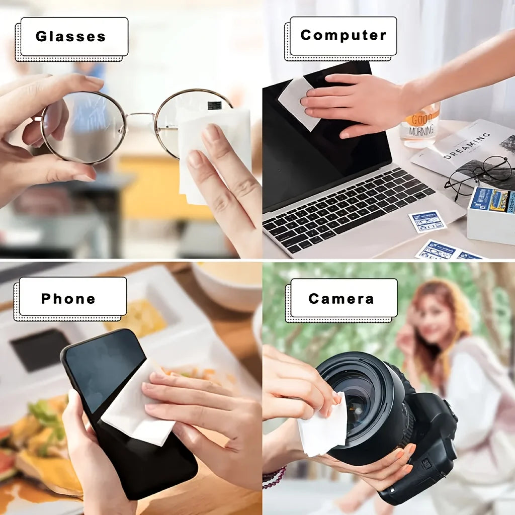 100pcs Disposable Glasses & Screen Wipes – Individually Wrapped Lens Cleaning Wipes Babs