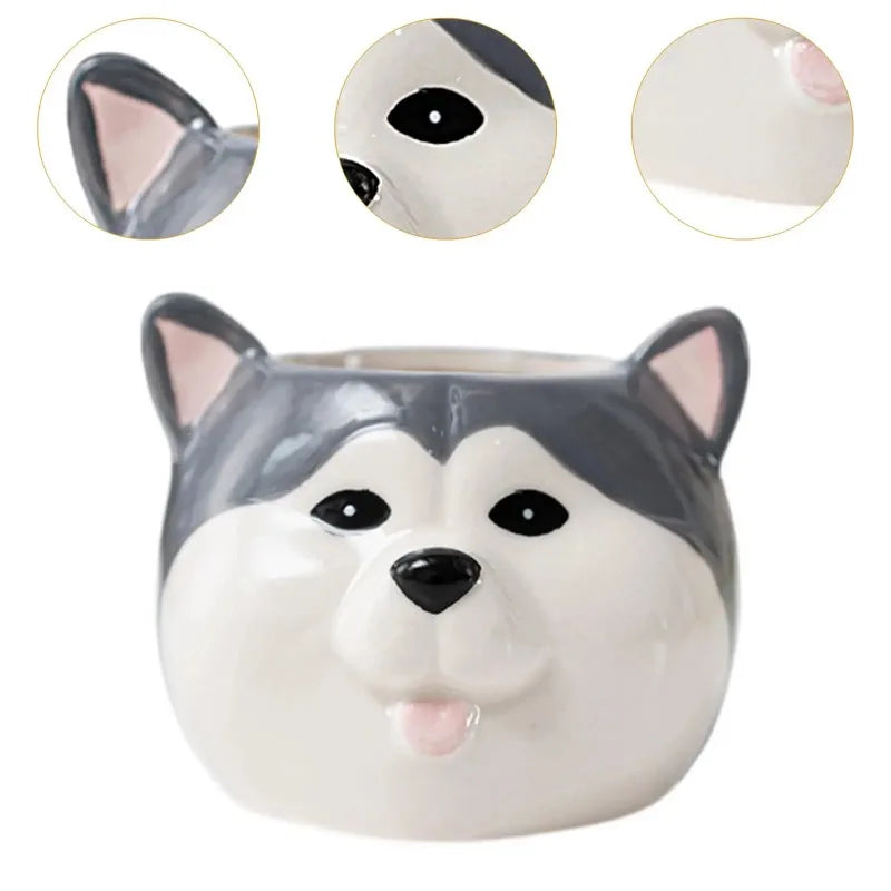 Cute Dog Ceramic Succulent Planter – Cartoon Flower Pot Ceramic Planter Babs Husky