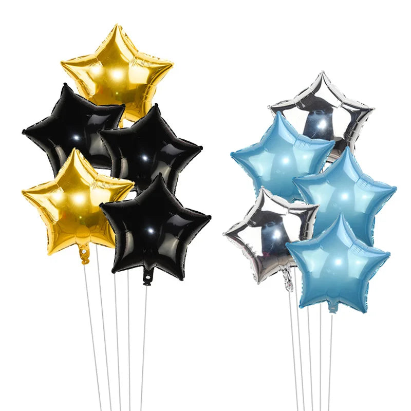 5-Pack 18" Gold Silver Foil Star Balloons – Party Decoration Foil Party Balloons Babs