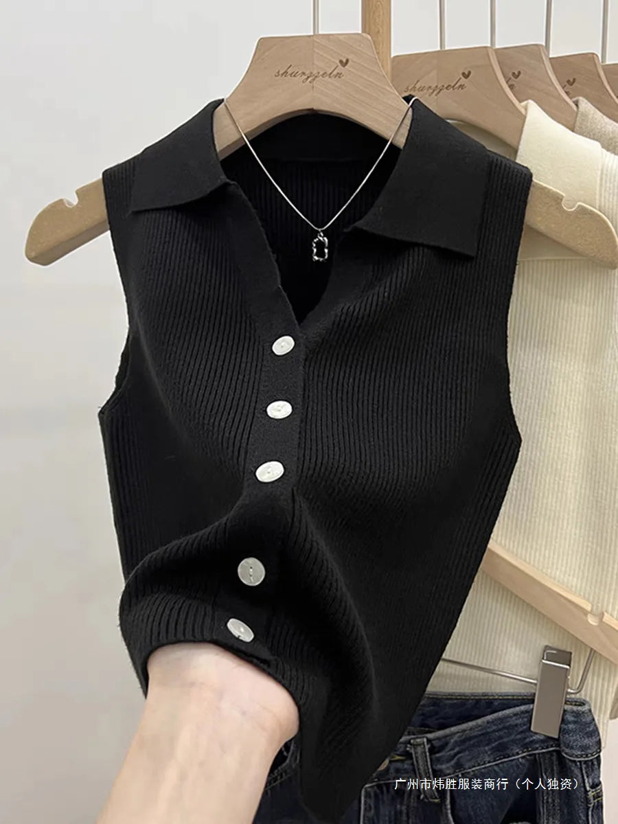 Women's Solid Knit Sleeveless Cardigan – Korean Style Jumper Knit Cardigan Babs