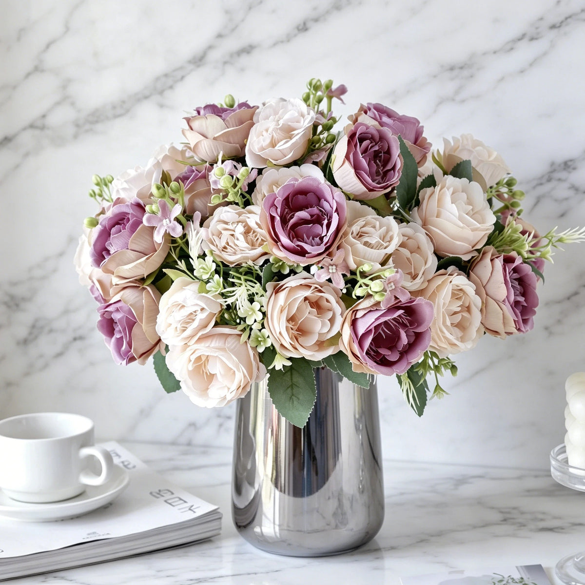 Artificial Silk Peony & Rose Bouquet – Wedding & Home Decor Artificial Flower Bouquet Babs