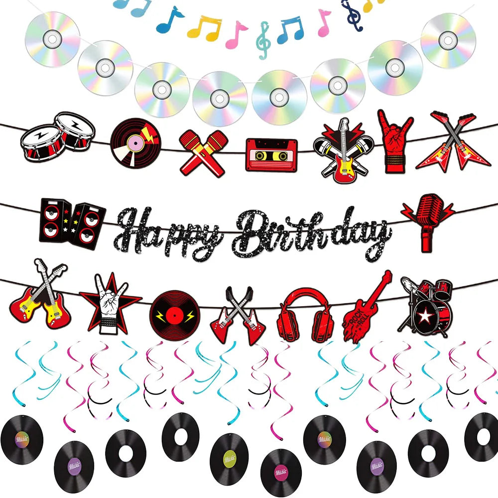 Rockstar Birthday Banner – Guitar & Mic Rock and Roll Party Decor Party Banner Babs