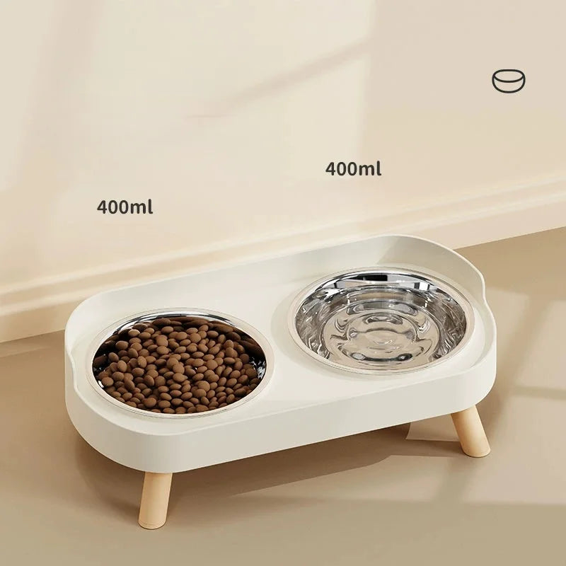 Tilted Elevated Pet Bowls – Stainless Steel Cat & Dog Set Elevated Pet Bowl Set Babs