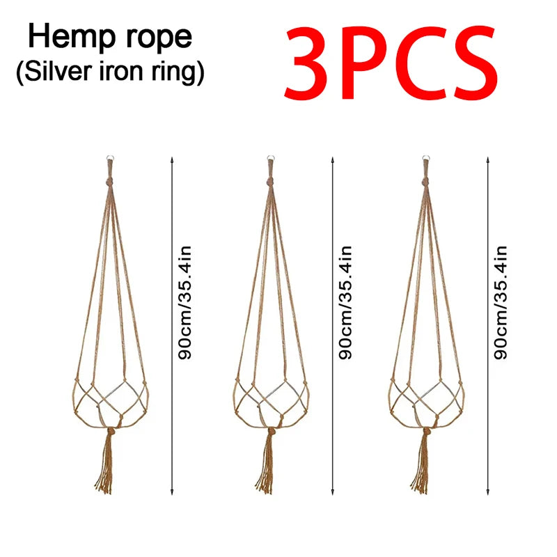 Woven Hanging Flower Pot Net Planter Basket Hanger Rack Hanging Planter Net Babs 3pcs Hemp rope