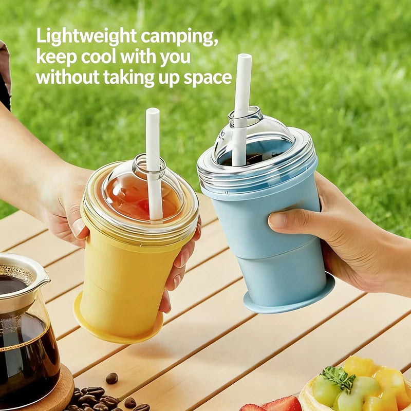 2-in-1 Collapsible Silicone Ice Ball Maker Cup with Straw & Lid Ice Ball Maker Cup Babs