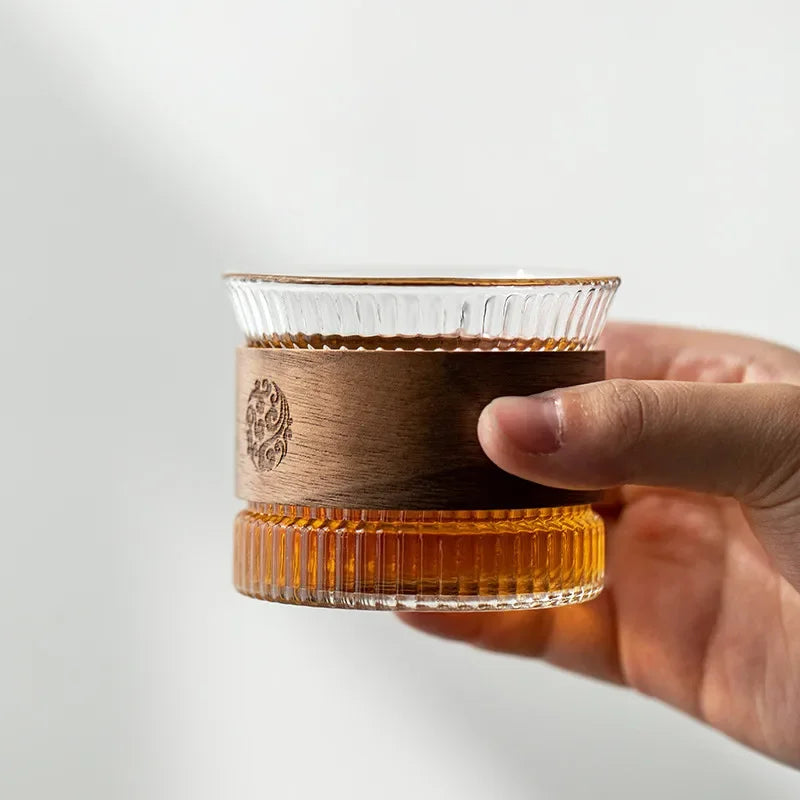 Glass Tea Cup with Walnut Wood Ring – Borosilicate Espresso Cup Glass Teacup Babs