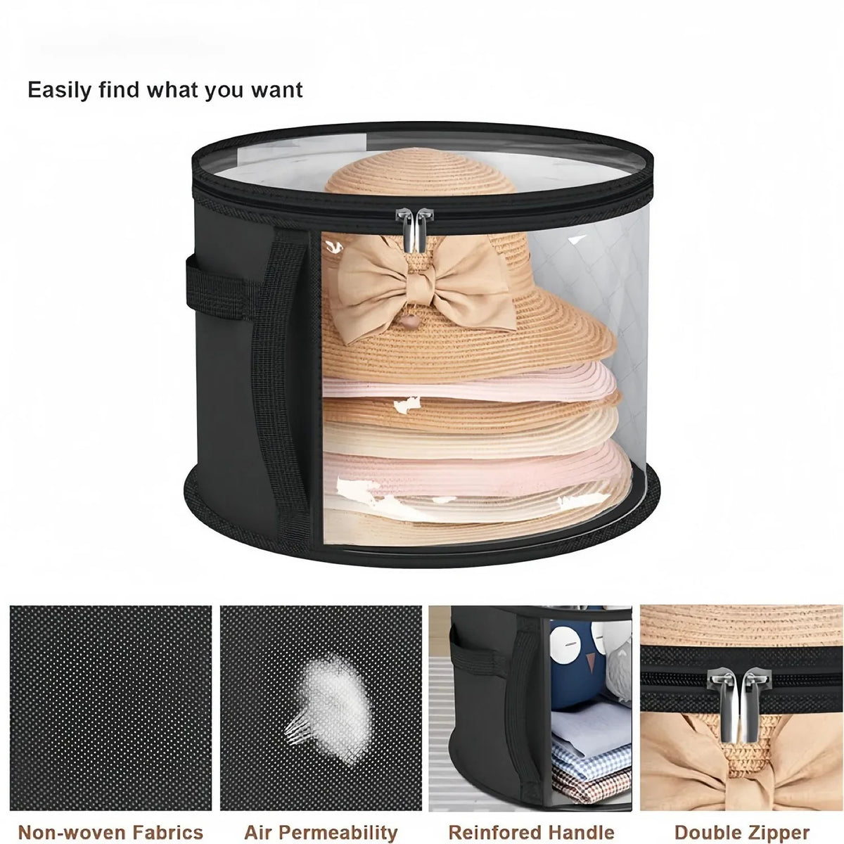 Large Round Foldable Hat Box Storage Organizer – Travel & Closet Hat Storage Box Babs