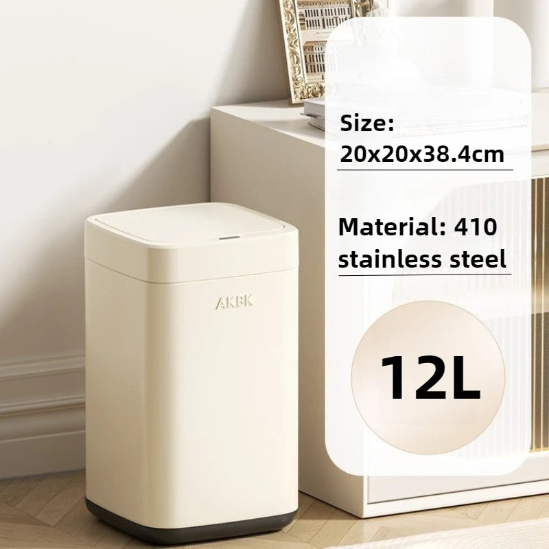 Smart Sensor Stainless Steel Trash Can with Lid – 12L Smart Sensor Bin Babs White