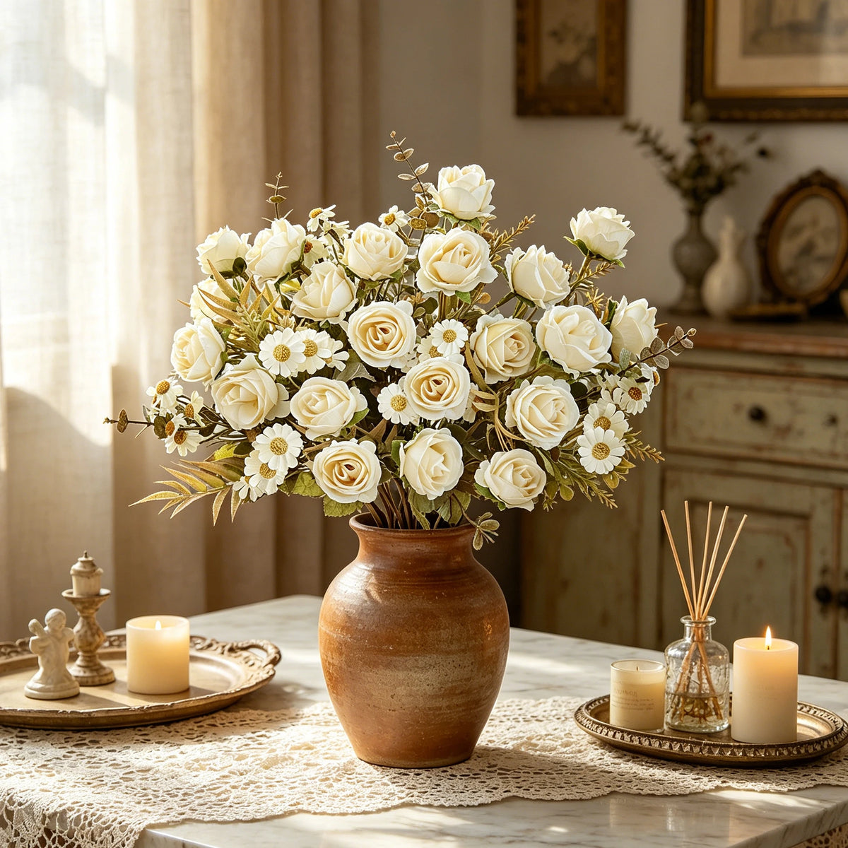 Silk Rose Artificial Flower Bouquet – Wedding & Home Decor Artificial Flower Bouquet Babs