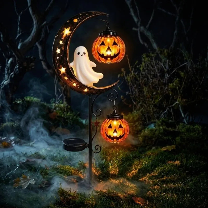 Solar Halloween Stake Lights – Black Cat & Pumpkin Moon Garden Solar Garden Stake Light Babs