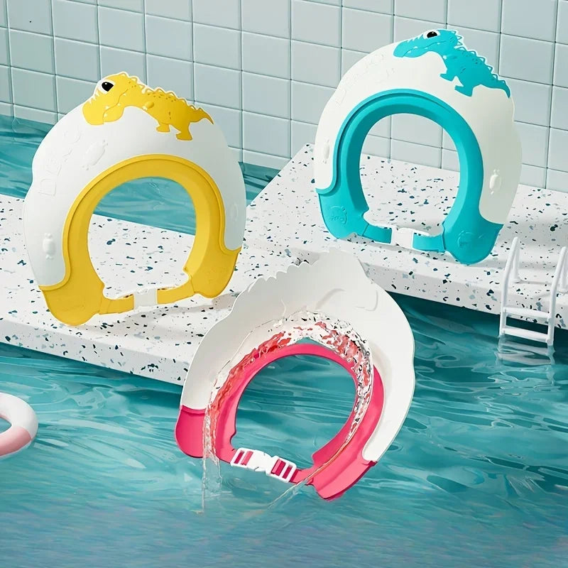 Baby Waterproof Shampoo Cap | Adjustable Silicone Dinosaur Hat Baby Bath Cap Babs