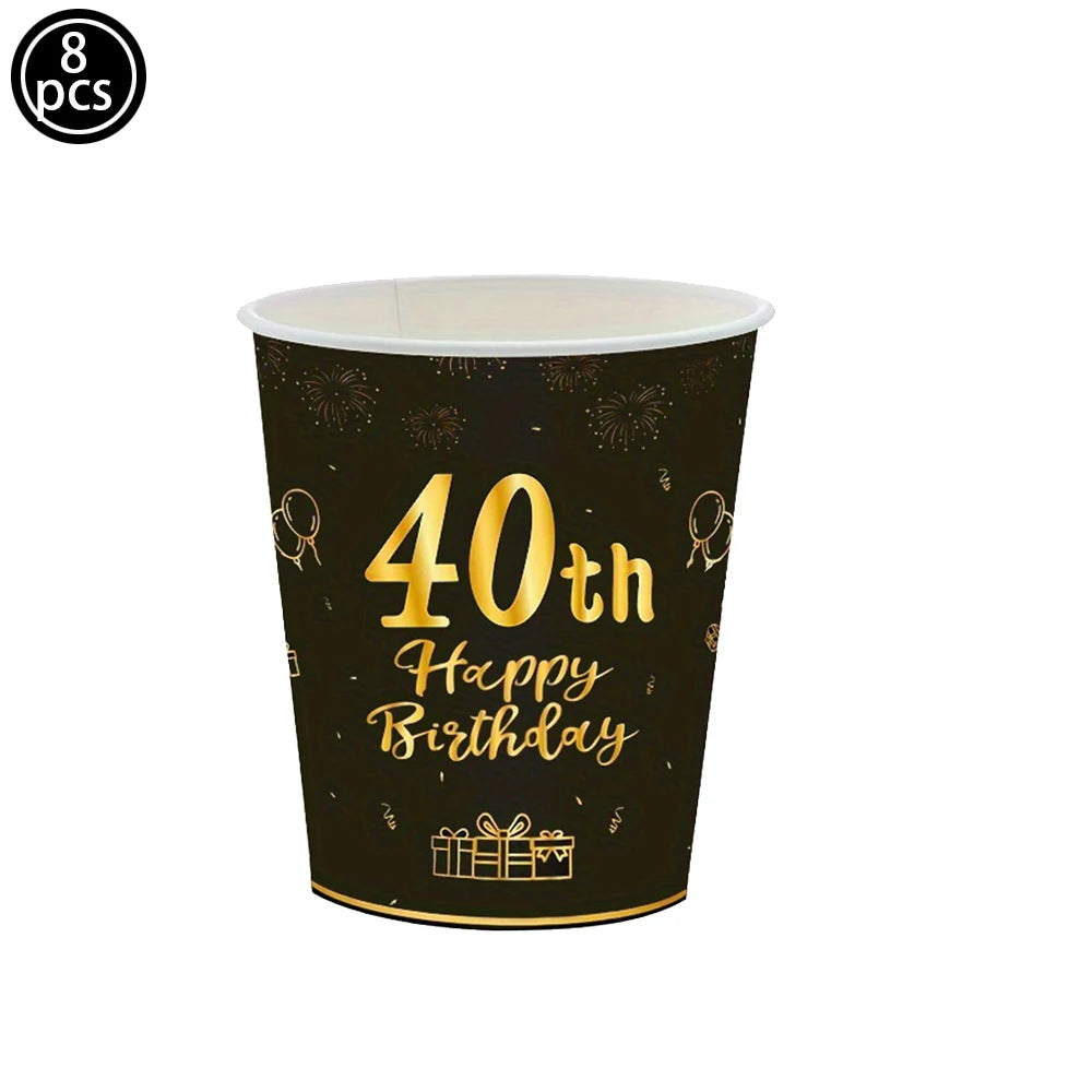 40th Birthday Party Decorations – Black & Gold Tableware Set Birthday Party Set Babs cup