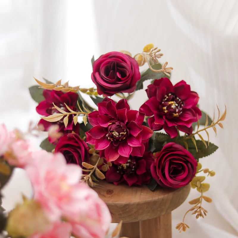 Silk Artificial Dahlia Rose Daisy Bouquet | Wedding & Home Decor Artificial Flower Bouquet Babs