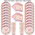 Pink Butterfly Party Tableware Set – Plates, Cups & Tablecloth Disposable Party Tableware Babs 60pcs set