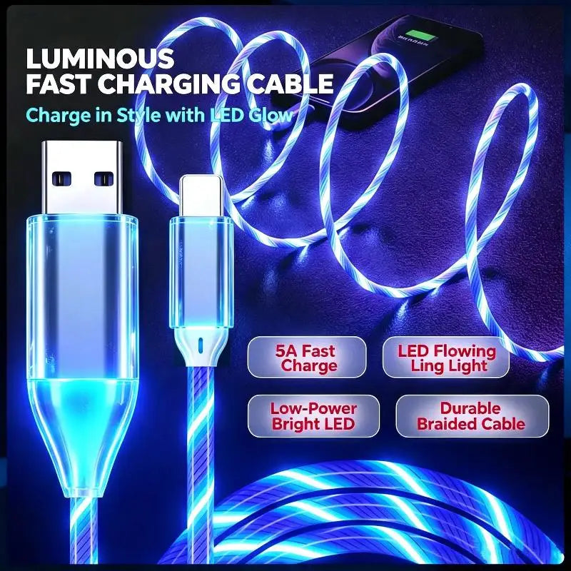 LED Flowing Light USB-C Fast Charging Cable | Glow Effect LED Charging Cable Babs