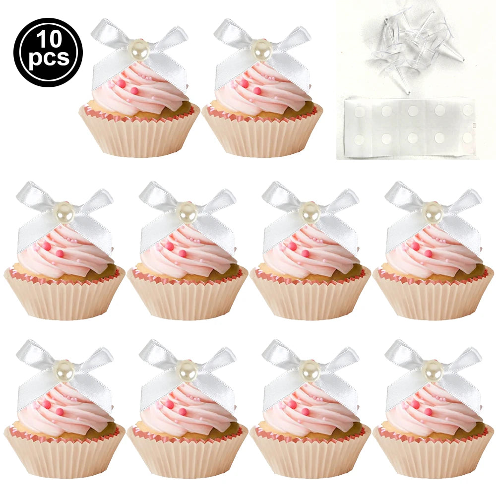 Pink Bow Cake Toppers – Birthday, Wedding & Baby Shower Cake Topper Babs White A 10pcs