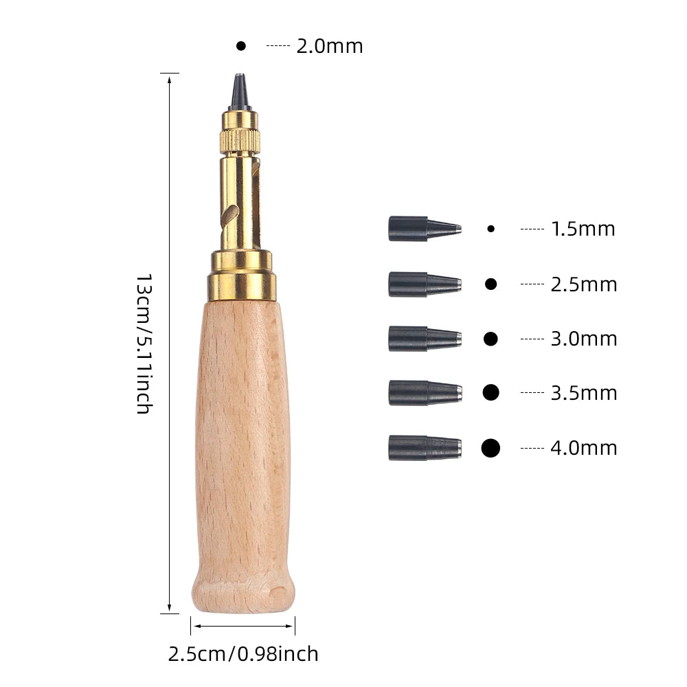 6-in-1 Leather Hole Punch Set | Interchangeable Heads DIY Tool Leather Hole Punch Babs Wood Color Handle