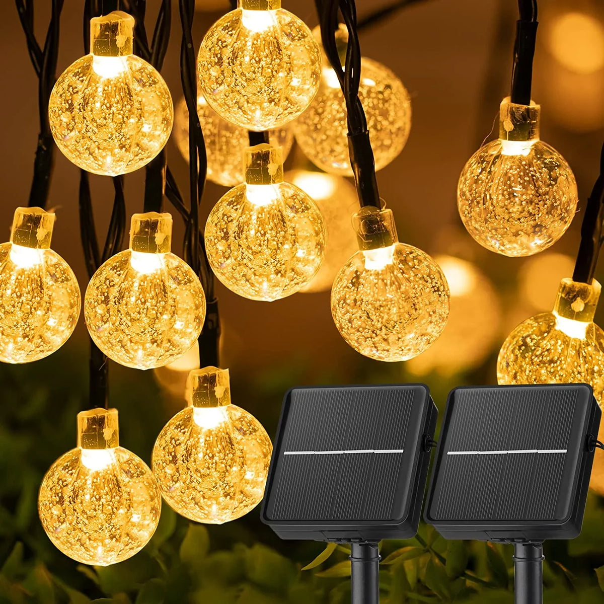 Solar String Lights 60 LED Crystal Globe Outdoor 8 Modes Solar String Lights Babs Warm White 12M100LEDs