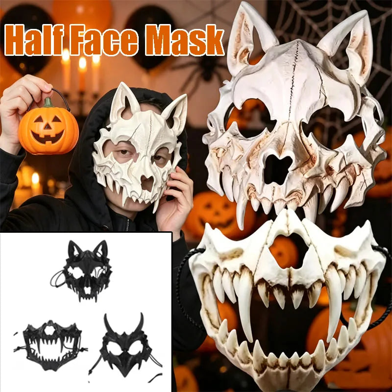 Half Face Devil Halloween Mask – Black & White Cosplay Halloween Costume Mask Babs
