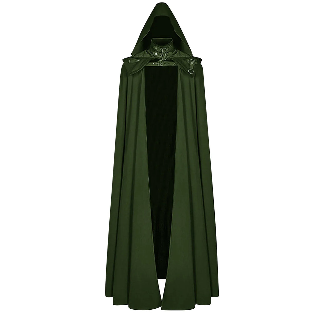 Medieval Hooded Cloak Men Gothic Cosplay Cape Buckled Maxi Coat Gothic Cosplay Cape Babs