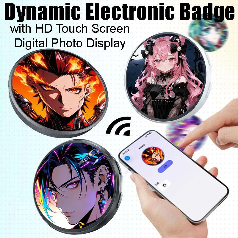Electronic Dynamic Pin Badge – HD Round Screen GIF & Video Display Electronic Pin Badge Babs