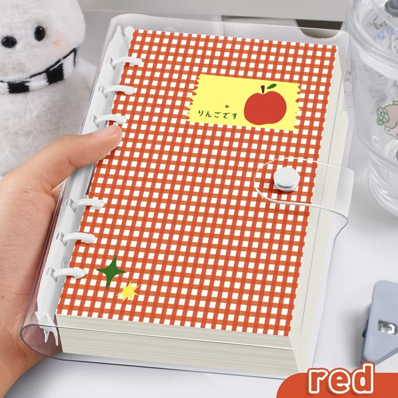 A6 Plaid Clear PVC Loose-Leaf Binder Notebook & Planner Loose-Leaf Binder Notebook Babs Red Grid