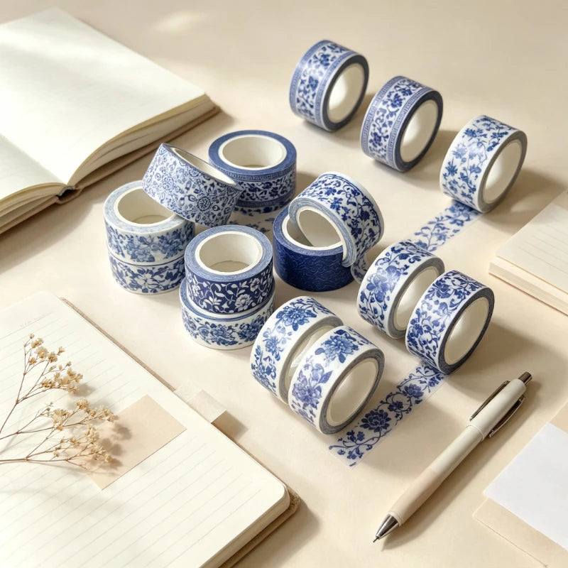 12 Rolls Chinoiserie Blue White Washi Tape – Craft & Journal Decorative Washi Tape Babs