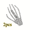 2-Piece Rhinestone Skull Hand Hair Clips – Halloween Barrettes Hair Clip Barrettes Babs Silver