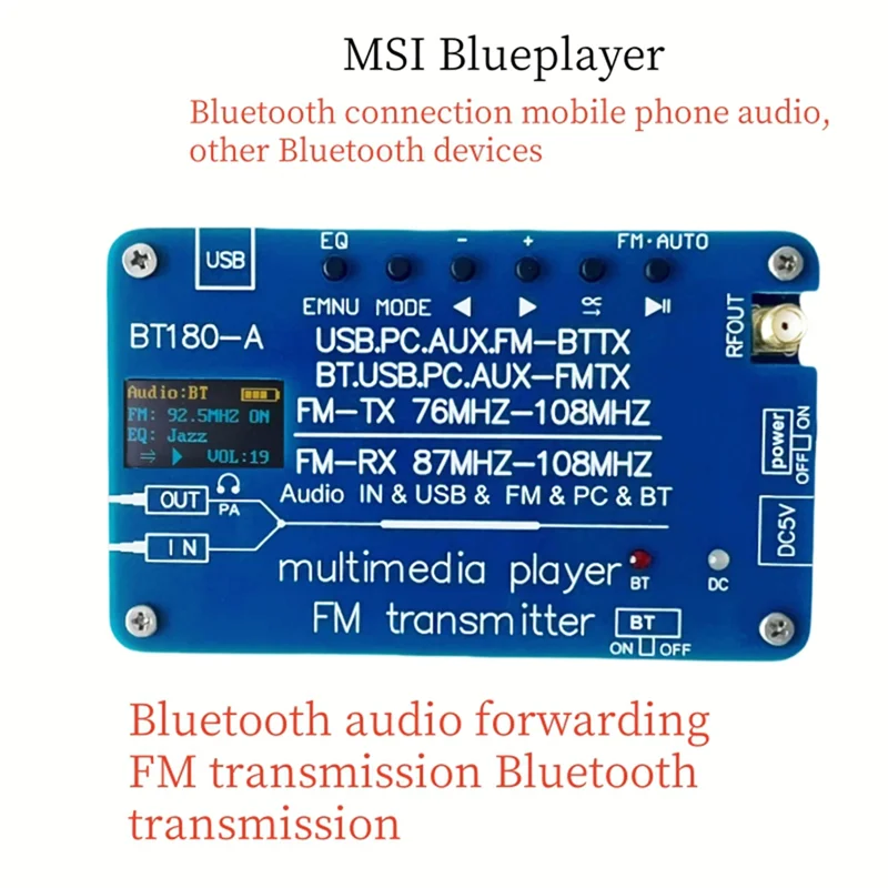 BT180-A 6-in-1 FM Transmitter Bluetooth Audio Decoder & Radio FM Audio Transmitter Babs