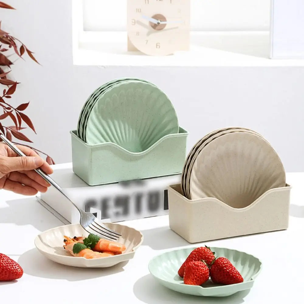 10PCS Nordic Shell-Shaped Plates Set with Storage Base | Microwave Safe Serving Plate Set Babs