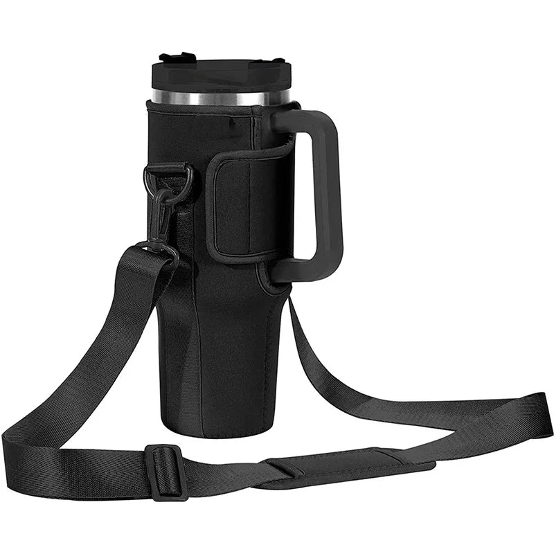 Water Bottle Crossbody Bag 30/40 Oz – Insulated Shoulder Strap Water Bottle Carrier Bag Babs Black