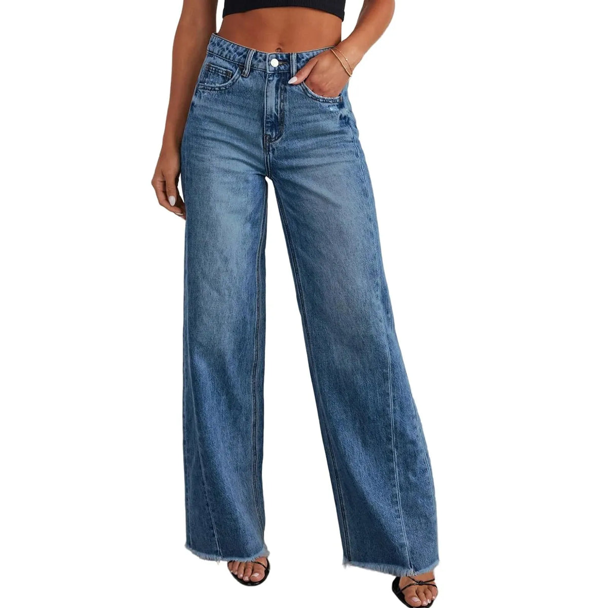 Women's Retro High Waist Straight Leg Distressed Jeans Women's Denim Jeans Babs Blue XXL