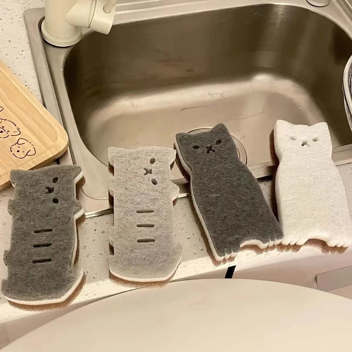 4-Piece Cat Shaped Kitchen Sponge Set – 3-Layer Dish Scrubber Kitchen Cleaning Sponge Babs