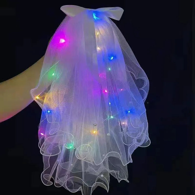 LED Glow Bridal Veil & Flower Crown – Bachelorette Party Gift Bridal Party Veil Babs D