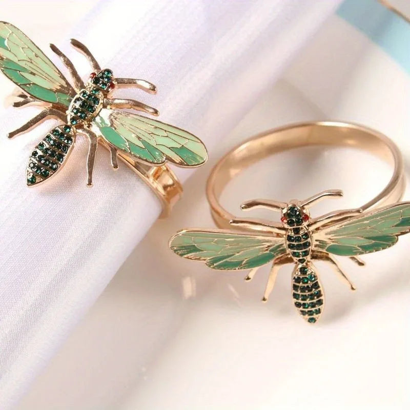 Honey Bee & Dragonfly Napkin Rings – Elegant Table Decor Napkin Rings Babs