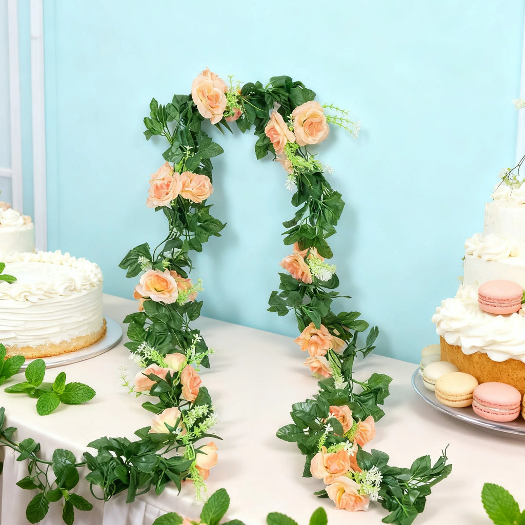 Artificial Silk Rose Vine Wall Hanging Wreath 220cm Artificial Flower Vine Babs