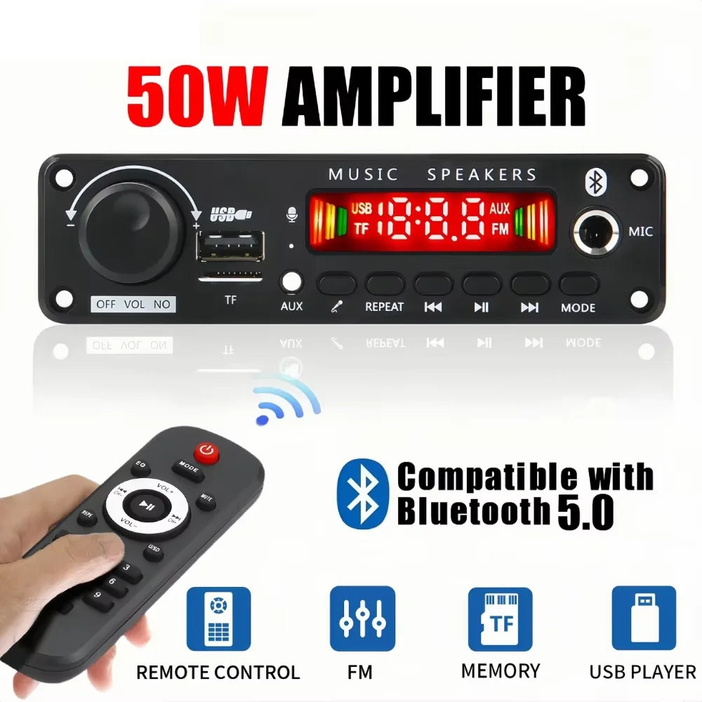 KEBIDUMEI 50W Bluetooth 5.0 MP3 Amplifier Decoder Board USB TF FM Bluetooth Amplifier Board Babs
