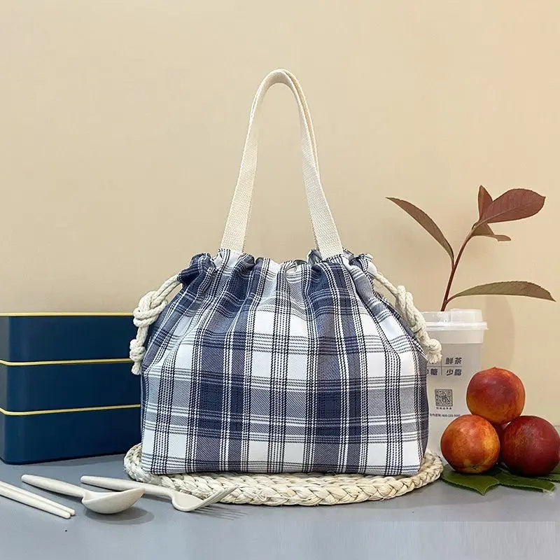 Plaid Drawstring Lunch Bag – Waterproof & Oil-Resistant Tote Drawstring Lunch Bag Babs