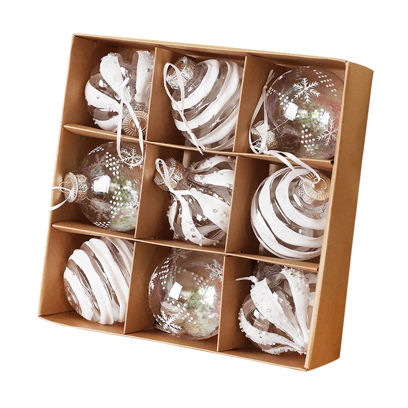 9PCS Christmas Ball Ornaments 8CM – Champagne & White Xmas Decor Christmas Ball Ornaments Babs White 8cm